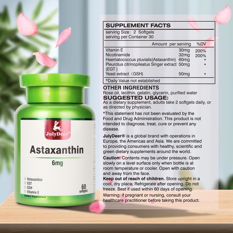 JulyDeer Astaxanthin 6 mg Per Serving, 60 Softgels – Double