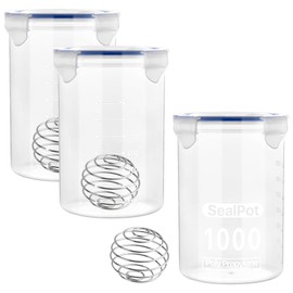 Boocalny 3 Sets Paint Container with Stainless Steel Mixing Ball, Plastic Paint Storage Containers, Airtight Paint Container, Touch up Paint Cups with Lids for Leftover Paint (1000ml/33.81oz)