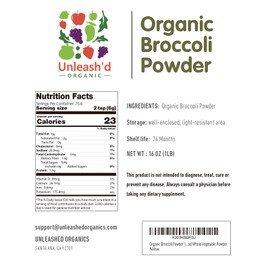 UNLEASH'D ORGANIC UNLEASH'D ORGANIC Broccoli Powder 1 Pound, 100% Pure, Raw, Organic, Vegan, Non-GMO, Superfood Whole-Vegetable Powde, Rich in Fiber and Immune Vitamins
