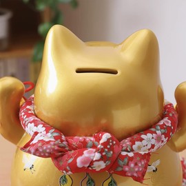 4.5" Ceramic Fortune Cat Ornament Opening Store Cashier Gift Piggy Bank-Golden