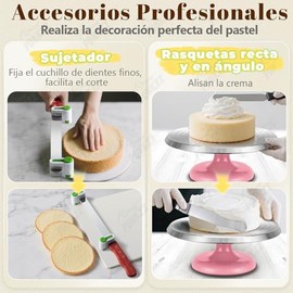 Soporte Giratorio para Pasteles de Metal Aluminio de 12",Kit de 69 piezas incluido, Base para Pastel, Kit de Decoración de Pasteles, Repostería (Rosa)