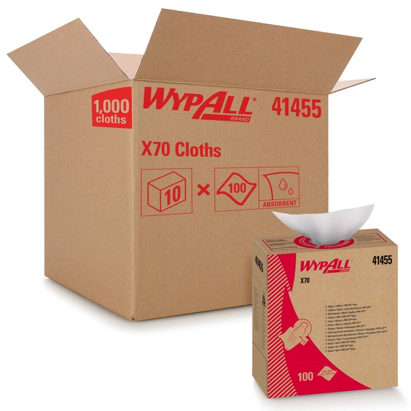 WypAll® X70 Extended Use Reusable Cloths (41455), Pop-Up Box,White, 10 Boxes / Case, 100 Sheets / Box, 1,000 Sheets / Case