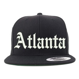 Trendy Apparel Shop Old English Font Atlanta City Embroidered Flat Bill Cap - Black