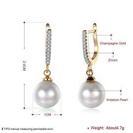 Dangle Pearl Drop 14K Gold Cubic Zirconia CZ Studs Diamond Dainty Small Hoop Earrings For Women Bridesmaids Crystal Hypoallergenic Post Nice Gift