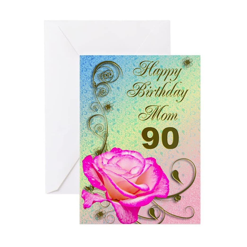 CafePress 90Th Birthday Card For Mom, Elegant Rose Greeting Greeting Card, Note Card, Birthday Card, Blank Inside Matte