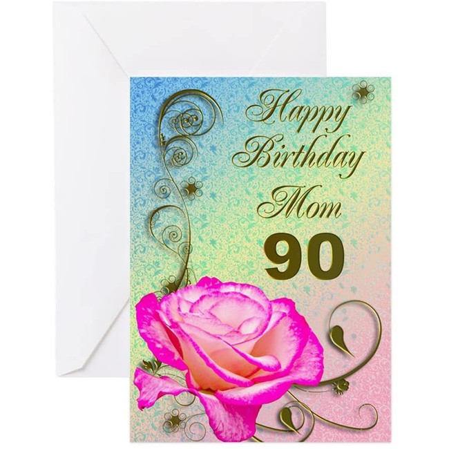 CafePress 90Th Birthday Card For Mom, Elegant Rose Greeting Greeting Card, Note Card, Birthday Card, Blank Inside Matte