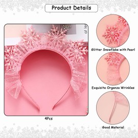 SERENCATCHER Winter Snowflake Headbands, 4Pcs Christmas Glitter Headband for Girl Silver Pink Hair Hoop Cute Hair Accessories for Winter Birthday Decoration Christmas Xmas Festival New Year