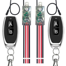 VONVOFF Wireless Lights Switch and Receiver Kit 2 Way,No Wiring Mini Remote ralay Switch,No WiFi Needed, DC5V/12V/24V/5A/164ft Remote Control Lighting Fixture for Led Light,Ceiling Lights,Lamps,Fan.