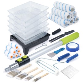 Paint Roller Kit with Extension Pole (2–4 FT) for Walls & Ceilings 30-Piece Home Painting Set with Paint Rollers, Covers, Tray, Frame & Brushes All-in-One House Painting Tools for DIY & Pro Use