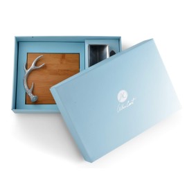 Arthur Court Designs Bamboo Cheese Board with Antler Accent Cracker Tray and Spreader 8.5 inch x 8.5 inch board