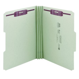 Smead Pressboard Fastener File Folder with SafeSHIELD Fasteners, 2 Fasteners, 1/3-Cut Tab, 3" Expansion, Letter Size, Gray/Green, 25 per Box (14944)
