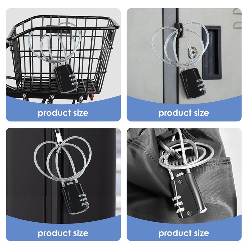 3 Digit Combination Padlock with 20inch (50cm) Steel Cable, Mini