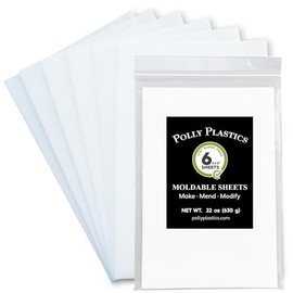 Polly Plastics Heat Moldable Plastic Sheets | 8-inch x 12-inch x 1/16-inch | Made in The USA | for Cosplay, Crafting, and Art Projects | Paintable (6 Sheets)