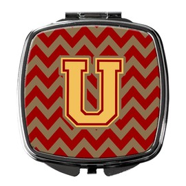 Caroline's Treasures Letter U Chevron Garnet and Gold Compact Travel Mirrors, Multicolor