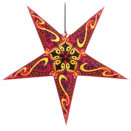 Guru-Shop Foldable Advent Light Paper Star, Christmas Star, Mercury Red, Window Decoration, 5 Points
