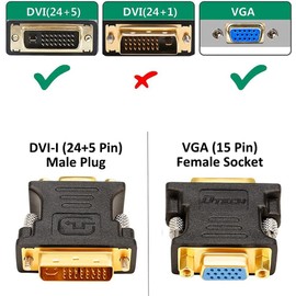 DTECH DVI VGA Converter Adapter DVI-I (24+5) Male to VGA (Mini D-Sub 15 Pin) Female Converter DVI 29pin D-sub HD 15 Pin Converter Connector DVI RGB Relay Plug