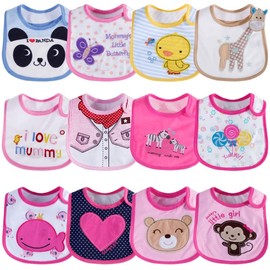 Lictin Baberos de Bebé-12pcs Baberos de Bebé para Niños Baberos de Bebé Impermeables con Diferentes Estampados Ajuste Unisexo para Bebé de 3-24 meses(Rosa)