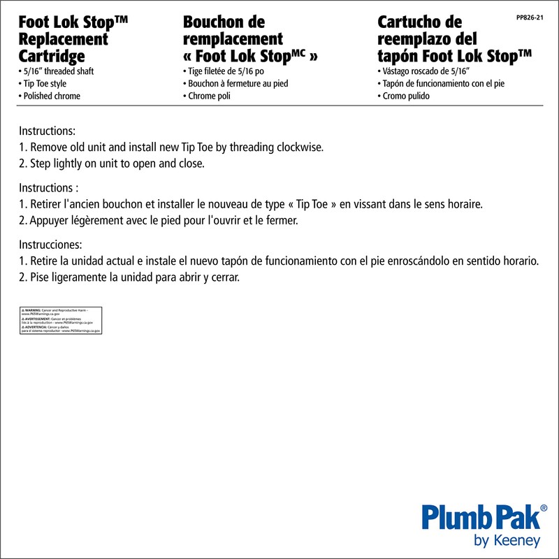 Plumb Pak PP826-21 Tip Toe Replacement Cartridge, 5/16 in Threaded