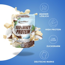 IronMaxx 100% Whey Protein Pulver - White Choc Coconut 500g Beutel | zuckerreduziertes, wasserlösliches Eiweißpulver aus Molkenprotein | viele verschiedene Geschmacksrichtungen