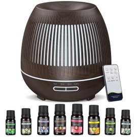 Difusor de Aceites Esenciales, 400ML Humidificador de Aromas con 8 Aceites Esenciales, Difusor Ultrasónico con 3 de Niebla, Temporizador, 7 Colores, Apagado Automático, Difusor de Aromas para Casa