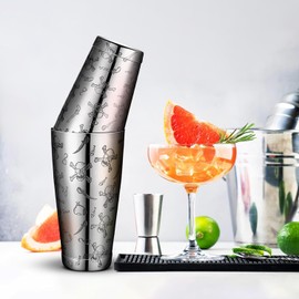 Stainless Steel Boston Shaker with Etched Pattern Weighted Shaking Tin Set 18 & 28oz Pattern Cocktail Shaker Set Two-Piece Heavy Metal Boston Tins Only (Style1 skull)