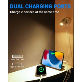 SUPAREE LED Light 12 V Motorhome Dimmable 12 Volt LED Lamps Motorhome Reading Lamp 12 Volt with USB + USB C Charging Port 3000 K Touch Switch for Camper Van Caravan Boat Yacht Pack of 1