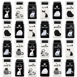 24 Pcs Cute Eraser for Pencils Cute Black and White Cats Eraser with Cover and Clean up Roller Kawaii Erasers for Kids Fun Erasers Back to School Supplies Kid Party Favors Gift