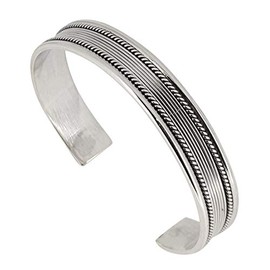 Treasure Bay Solid 925 Sterling Silver Bangle Bracelet for Men | Men's Silver Cuff Bangle Bracelet Bradied Chain Details