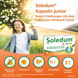 Soledum Junior Capsules | 20 Capsules | Cold Capsules for Children with Cineole for Respiratory Diseases such as Bronchitis, Sinusitis