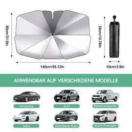 Sun Protection Car Windscreen with Certified UV Protection, Universal Protection Against Sunlight and Heat for Windscreens, Quick Folding and Unfolding