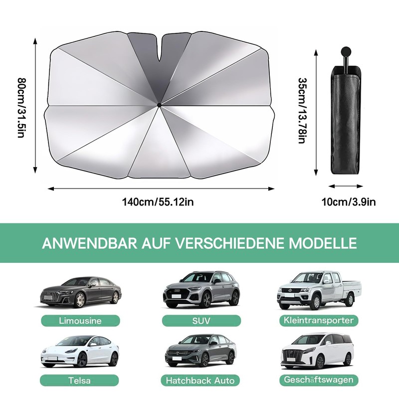 Sun Protection Car Windscreen with Certified UV Protection, Universal Protection