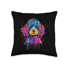 Toy Poodle Lover Pop Art Wearing Headphones Funny Toy Poodle Throw Pillow