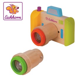 Eichhorn 100003460 Kaleidoscope, 3 Pieces, Camera and 2 Lenses, Material, Suitable for Children from one Year Rotation Function, Wood, Birch Plywood, BSK, 1J+, Multicoloured, 12,5x9x7,5cm