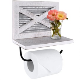 Autumn Alley Farmhouse Toilet Paper Holder with Shelf - Rustic Farmhouse Bathroom Decor - Unique Farmhouse Bathroom Accessories and Western Bathroom Decor Wall Mounted, White Wood