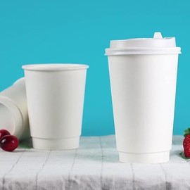 HOT BARGAINS, 50 X 12oz White Insulated Takeaway Disposable Double Wall Paper Coffee and Cold Drinks Cups to Go with White Lids (12OZ)