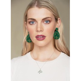St. Patrick's Day Earrings Festive Shamrock Beaded Teardrop Earring for Women Dangling Statement Green Leaf Lucky Clover Hat Drop Dangle Earrings Irish Holiday Jewelry Gift