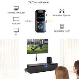 Bluetooth 5.4 Transmitter Car Adapter Wireless Bluetooth Transmitter Receiver 2-in-1 Adapter for Airplane 3.5mm Audio Aux Support Play TF Card Music HD Display of Real-time Usage Status Black