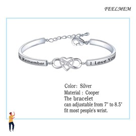 FEELMEM Mom Gifts Bracelet Always Remember I Love You Mom Infinity Love Heart Bracelet Mom Birthday Gifts from Daughter(silver), middle