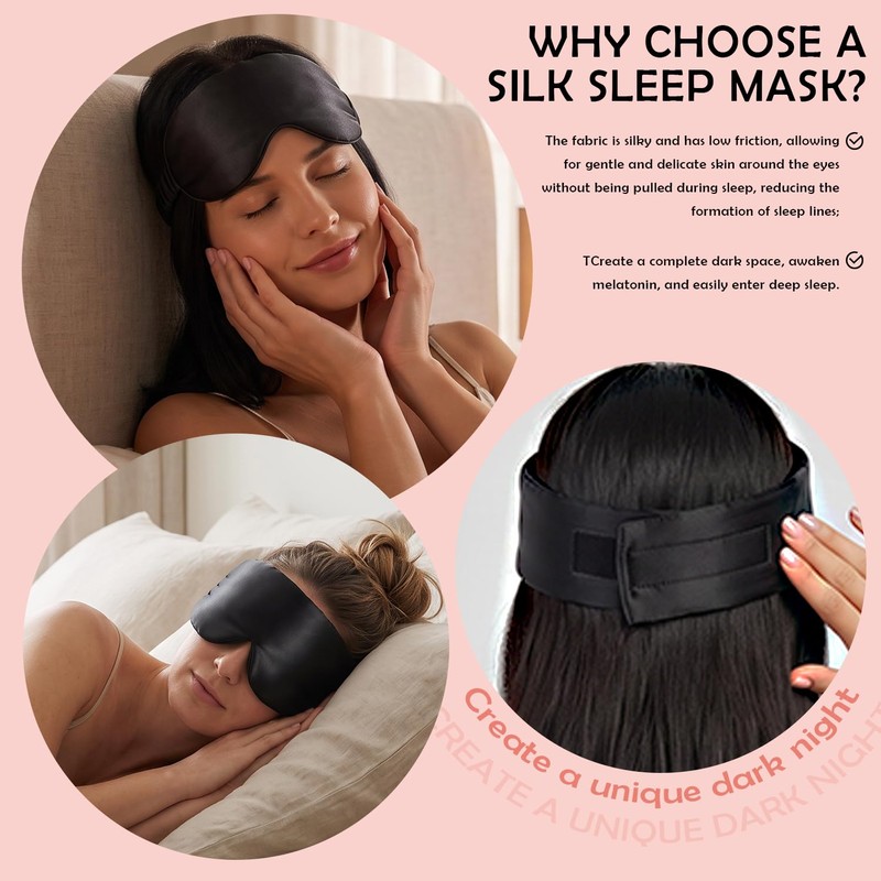 Large Blackout Sleep Mask with Adjustable Strap, 100% Mulberry Silk
