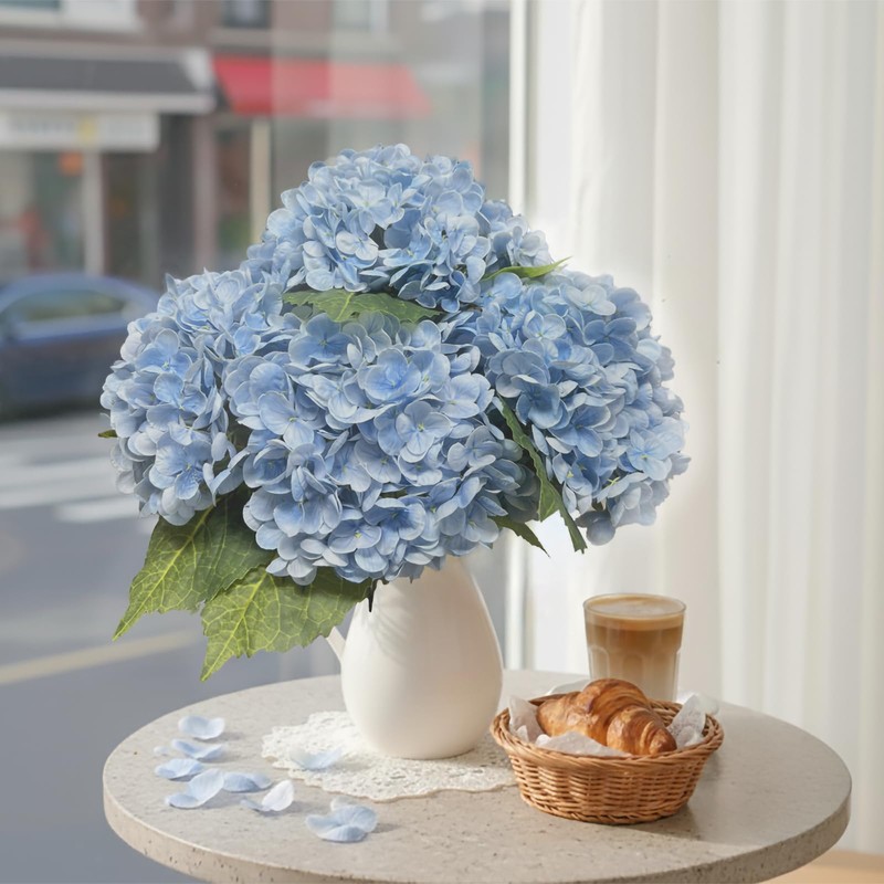3 Pcs Blue Hydrangea Artificial Flowers, 21" Real Touch Fake