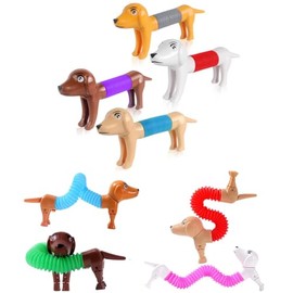 Dusenly 4pcs Dog Pop Tubes Dog Fidgets Stretch Toy Party Favors Classroom Prizes Birthday Gifts Sensory Toys