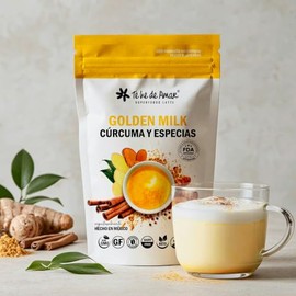 GOLDEN MILK TE HE DE AMAR  CRCUMA Y ESPECIAS  LECHE DORADA  Mezcla de superfoods en polvo para preparar bebidas t y latte. DELICIOSA, RECONFORTANTE Y 