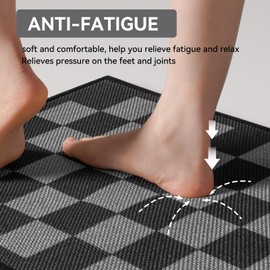 YDKGL Kitchen Runner Rugs Non Slip Washable, Anti Fatigue Super Absorbent Cushioned Kitchen Mats for Floor, Linen-Look Woven Kitchen Sink Mat Standing Mat, Easy Clean, Black Gray Checkered 17"x59"