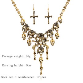 LZHLQ Jewelry Fashion Multi-Level Pirate Skull Tassel Charm Necklace Collar Bib for Women Horror Necklace Punk (Vintage gold-3)