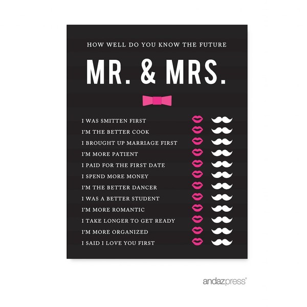 Andaz Press Modern Black and White Stripes Wedding Collection, How Well Do You Know the Future Mr. & Mrs. He Said She Said Game Cards, 20-Pack