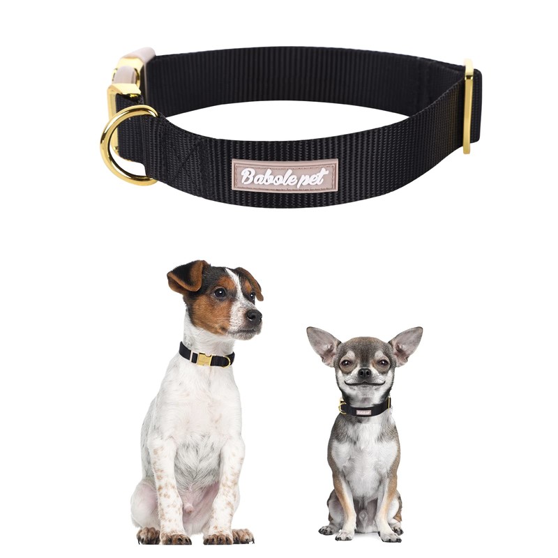 Babole Pet Nylon Dog Collar - Adjustable Black Soft Webbing