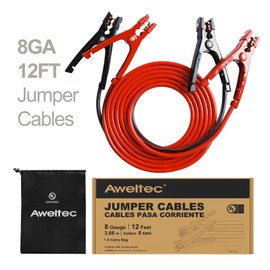 AWELTEC Jumper Cables for car, UL-Listed 8 Gauge 12 Feet Heavy Duty Booster Cables with Carry Bag (8AWG x 12Ft)