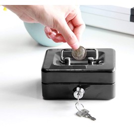 Jssmst Hand Safe, Key Lockable Coin Case, Coin Case, Coin Case, Metal, Mini Size, Lightweight, Children's Gift, 5.9 x 4.7 x 3.1 inches (15 x 12 x 8 cm) (Black, NEW)