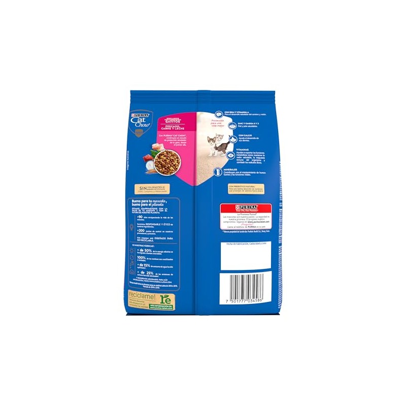 Purina Cat Chow Gatitos Croquetas Pescado, Carne y Leche 500g