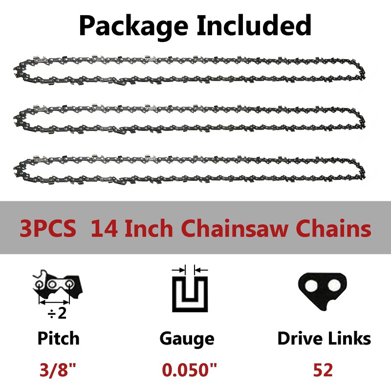 AcbbMNS 3Pcs 14" Chainsaw Chains Blade Saw Replacement Semi Chisel,